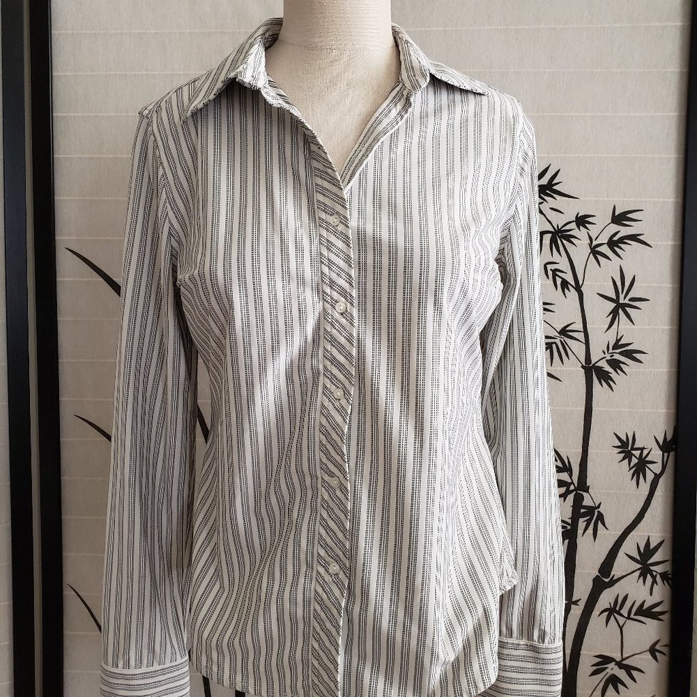 [Merona] White & Black Stripe Collared Button Down